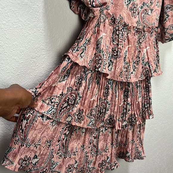 CODE X MODE Pink Paisley Ruffle Balloons Sleeve Dress Sz XS Floral Pink Tiered - Picture 7 of 10